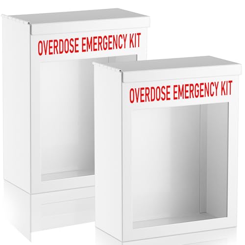 Image of Zonon 2 Pcs Naloxone Overdose Kit Non Locking Cabinet Wall Mountable Break in Case of Emergency Box Opioid Overdose with Acrylic Window 7 1/4 x 9 1/8 x 3 5/8 Inches Medication Not Included (White)