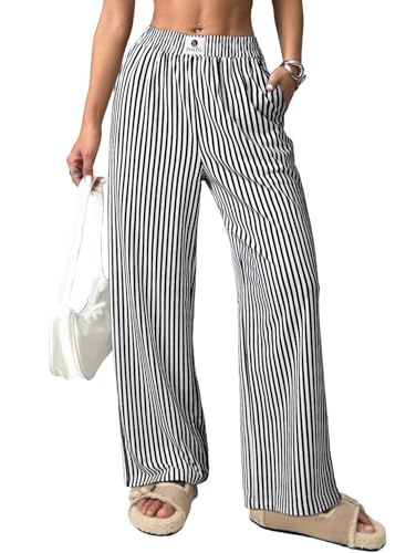 EVALESS Women's Striped Pants Spring Summer 2026 Comfy Pajama Pants High Waist Wide...