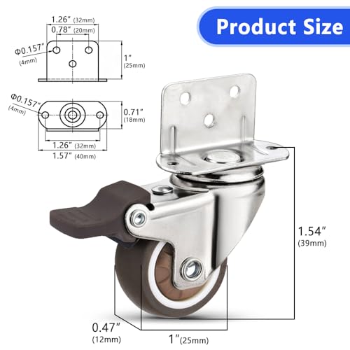 Miniatura 2 de Juego De 4 Ruedas Resistentes Con Freno, Montaje Lateral En Forma De L, Ruedas De Repuesto Para Cama De Bebé, Carritos, Armario De Cocina, Muebles, Mesa, Capacidad De Carga De 120 Libras 1 Pulgada En