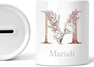 Any Initial Name Piggy Bank Personalised Floral Money Box For Her Girls Ladies Custom Rose Gold Birthday Gifts Savings Jar Ceramic Keepsake