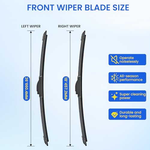 Image of ANIKLUIM 26 Inch+18Inch Windshield Wiper Blades Replacement for Toyota Camry 2012-2017 Honda Civic 2016-2021 Lexus GS350 2013-2018 Front Wipers,Original Factory Quality and Durable (Set of 2)