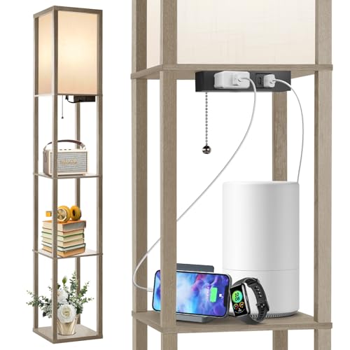 OUTON Floor Lamp with Shelves, LED Shelf Floor Lamp with