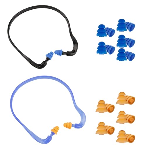 Bügelgehörschutz, 2 Stück Gehörschutzbügel, für eine angenehme Tragedauer, anpressdruckfrei, Gehörschutz zur Lärmreduktion (SNR 25dB), 2 Set mit 10 Paar Ersatzstöpseln