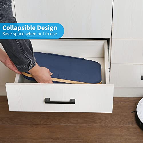 Efluky Large Laundry Hamper With Lid, 100L Tall Laundry Basket With Bamboo Handles For Clothes And Toys Storage, Freestanding Collapsible Laundry Hamper With Inner Bag For Bedroom And Bathroom, Blue #TOP5