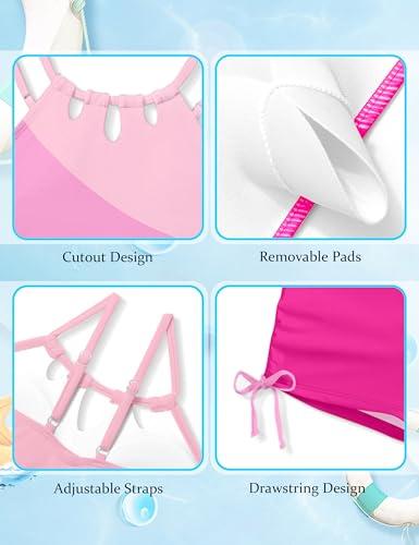 Image of BAVADER Girls Swimsuit Cutout Bathing Suit Cute Two Piece Swimsuits for Teen Girls Modest Swimwear High Waisted Tankini 9-18y