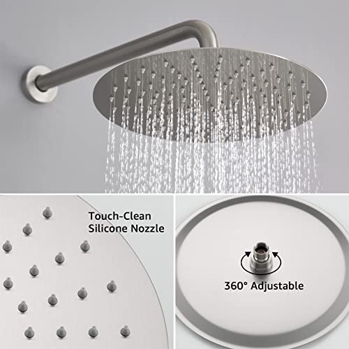 Image of Iriber Brushed Nickel Shower System Wall Mounted Shower Faucet Mixer Set with 12 Inches Rain Shower head and Handheld, Bathroom Shower Trim Kit Contain Pressure Balance Valve