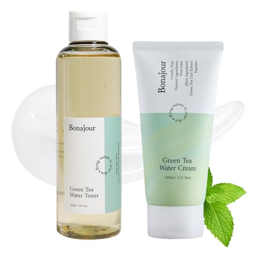 BONAJOUR] Green Tea Water Bomb Cream & Toner Set, Vegan moisturizer Duo, 7.2+3.38 fl.oz…