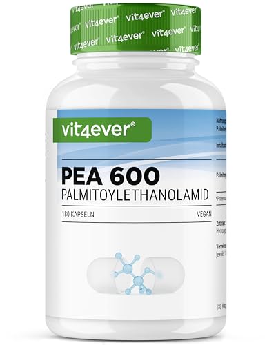 vit4ever PEA Kapseln hochdosiert - 180 vegane Kapseln - 1200 mg mikronisiertes Palmitoylethanolamid pro Tagesportion - Ohne Zusatzstoffe - Hochreiner Rohstoff
