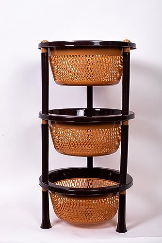 Image of TeDeMel Desire TESLA4 Virgin Plastic 4-Layer Kitchen Rack | Vegetable Storage Basket for Onion & Potato | Multipurpose Storage Stand for Kitchen & Home | Light Brown