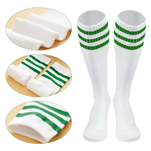 Image of 10 Pieces Striped Sweatbands and Striped Socks Set Headbands Wrist Sweat Bands for Men and Women Sports 80s 90s Fitness