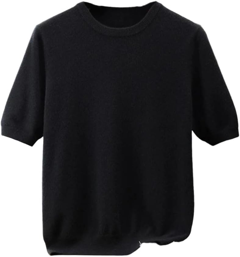 Men's Solid Cashmere Short Sleeved Round Neck Pullover Sweater