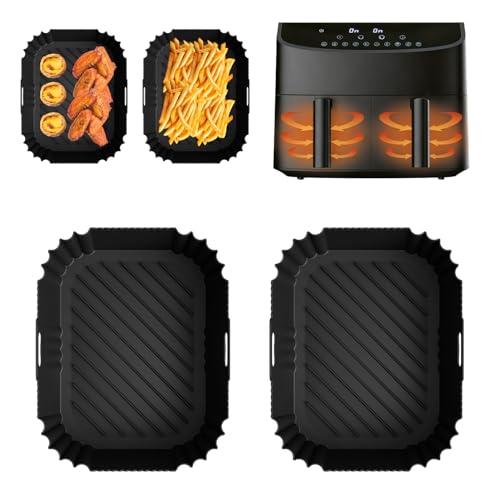 2Pcs Airfryer Silikonform Heißluftfritteuse Zubehör für Gourmetmaxx Heißluft-fritteuse 2x 3,5L, Air Fryer Silikon Einsatz für gourmetmaxx heißluftfritteuse, Wiederverwendbare Airfryer Zubehör (BLACK)