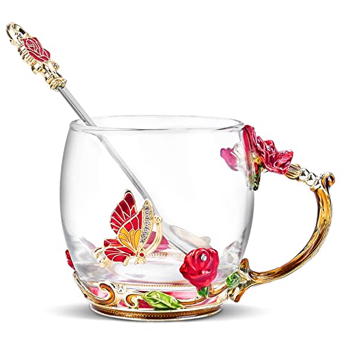 San Valentin Regalos Mujer Regalos Originales para Mujer Taza de Esmalte Regalos para Mamá para las Mujeres Taza de Café Taza de té Regalos de Cumpleaños para Mamá Flor de Vidrio 12 OZ Cover