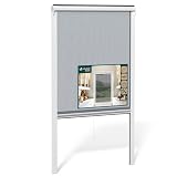 VOUNOT® Insektenschutzrollo Fenster mit PVC Rahmen, Fliegengitter Rollo mit Fiberglas Netz, zuschneidbar in Höhe und Breite, einfache Montage, L80 x H130 cm Weiß