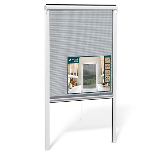 VOUNOT® Store Moustiquaire Fenêtre Enroulable en PVC Recoupable avec Maille en Fibre de Verre Store Moustiquaire Installation Facile L80 x H130 cm Blanc