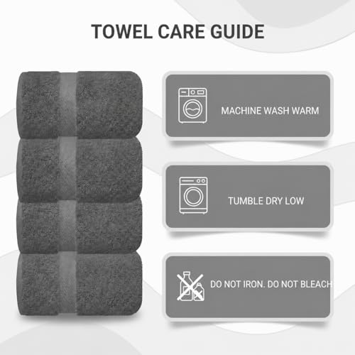 Image of Sulfar 100% Combed Cotton, Quick Drying Highly Absorbent Thick Bathroom Towels, Luxury Bath Towel Set (Pack of 4, 70 X 140 cm) - 600 GSM (Grey)