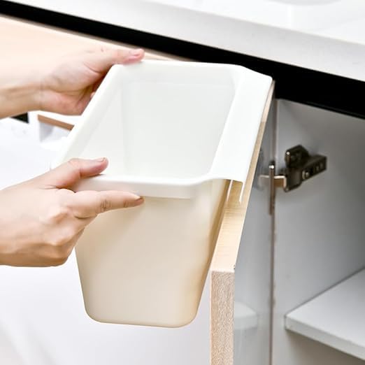 Image of Hanging Kitchen Trash Can for Cabinet Door, Wall Mount Food Waste Bin, Under Sink Garbage Container, Space Saving Plastic Dustbin for Kitchen, Bathroom & Office