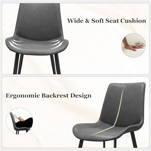 Image of Modern Dining Chairs Set of 4, PU Leather Dining Room Chairs, Upholstered Kitchen Chairs with Ergonomic Backrest & Sturdy Metal Legs, Perfect for Dining Room, Living Room, Grey