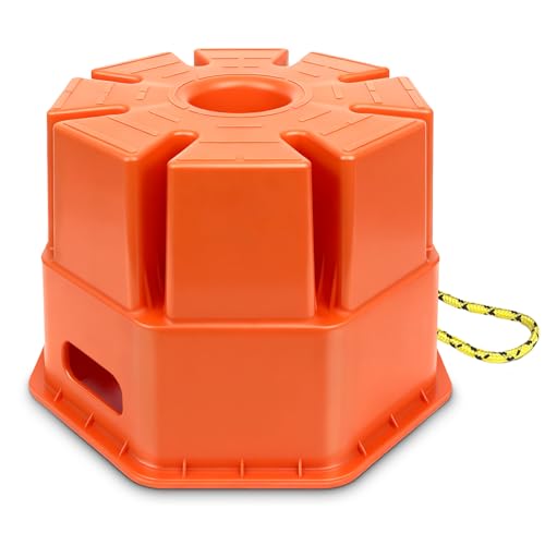 HOXWELL 8High RV Trailer Jack Block with Handle RV Stabilizer Blocks for Any Tongue Jack Post Foot Round Square or Scissor Stabilizer Stackable & Portable 1 Pack Orange
