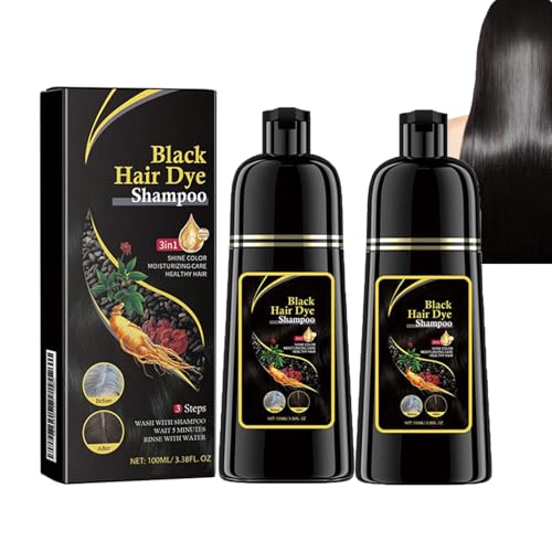 Dyceittdia 2pcs Champú Tinte, Champú tinte instantáneo, 3 en 1 Instantáneo Champú para el Cabello Negro, Champú limpiador y Reparador, Hidratación Capilar, Negro,2pcs*100ml, hair2