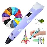 Caneta Impressora 3D USB Bivolt com Controle de Temperatura, Display LCD e Filamentos ABS/PLA - Kit Completo para Crianças e DIY Criativo (Lilás)