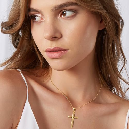 Gold Cross Necklace for Women 14k Gold Cross Necklaces for Women Classic Cross Pendent Necklace Gold Jewelry Baptism Faith Gifts for Mom3