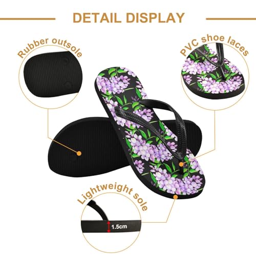Purple Leaf Flowers Flip Flops for Beach Thong Sandals Anti-slip Lightweight Shower Shoes for Summer Swim Travel3