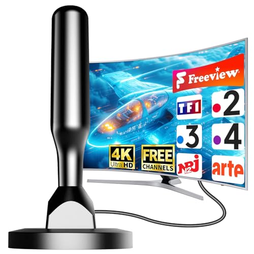Antenne TV Intérieure Puissante – Antenne TNT HD 4K, Réception Longue Portée 360° sans Angle...