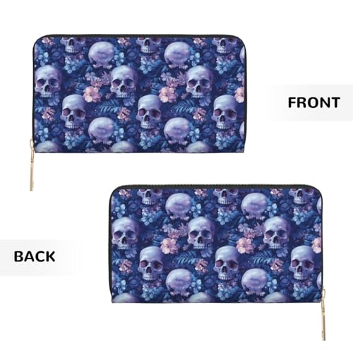 Plant Skull Print Wallet Women Men, Long PU Leather Wallets for Women, Cute Womens Travel Wallet Purse Pouch with Zipper Pocket2