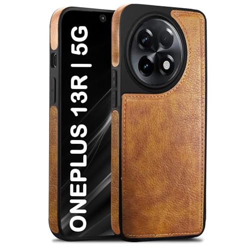 Image of Luxury Leather for OnePlus 13R Back Cover Logo Visible Vintage Ultra Slim Protective Case - Brown