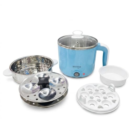 Image of Milton Electric Kettle Multipurpose 1.2L | 600W Multi Cooker Kessel | 4-in-1 with Idli Stand (2 Plates), Steamer With Stainless Steel Stand, Egg Boiler | 1 Year Warranty