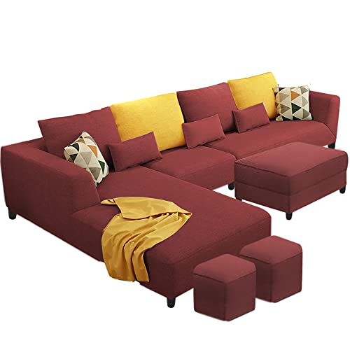Image of Casaliving Minta 8 Seater L Shape Sofa Set with Ottoman & 2 Puffy for Living Room (8 Seater LHS, Maroon)