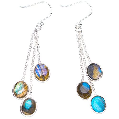 StarGems Natural Borla de labradorita azul fuego Plata de Ley 925 Pendientes 6.35cm E3525-6 Cover