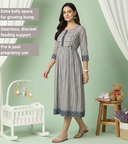 Image of DUMMY SHAPE Pregnancy Dresses for Women Cotton | Floral Anarkali Flare Kurta with Dual Nursing Zippers | Pregnancy & Breastfeeding | Feeding Kurtis | Baby Shower | Gifts for Pregnant Woman