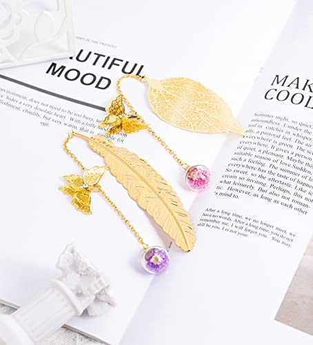 Arycki Metal Leaf And Feather Bookmark,2 Pack, With 3D Butterfly Pendant,Valentine's Day,Mothers Day,Thanksgiving,Graduation,Gifts For Book Lovers Women Teachers Librarian Readers Female Friends Girls #TOP4