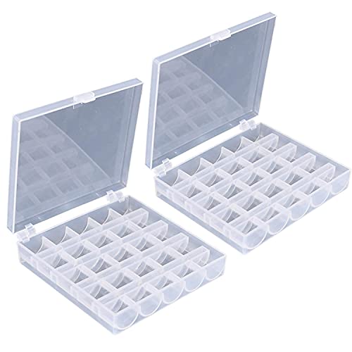 AKIRO 25 Slots Empty Bobbins Spools Box Sewing Craft Plastic Case Storage Box for Sewing Machine 2 Pack