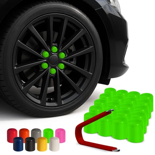 ColorLugs Vinyl Lug Nut Cover | Neon Green | Flexible Fit Wheel Lug Nut Cap | Fits 21-23 mm | Pack of 25 | Includes Deluxe Extractor | Made in the USA
