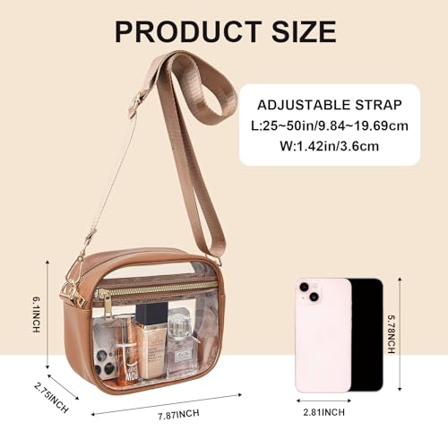 Image of Fibrdoo Clear Bag Stadium Approved, Leather Clear Crossbody Purse Bag for Concerts Sports Events Festivals
