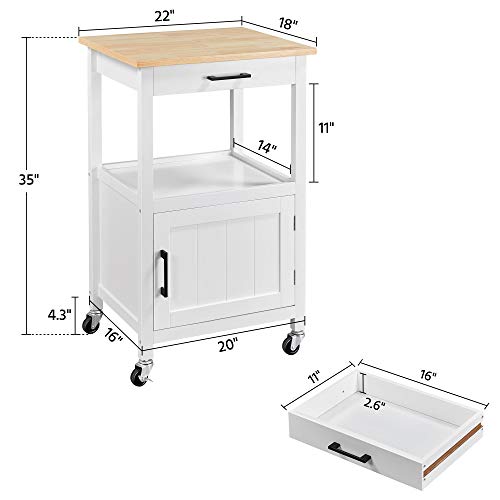 Yaheetech Rolling Kitchen Island With Single Door Cabinet And Storage Shelf, Kitchen Cart With Drawer On Swivel Wheels For Dining Room/Living Room, 18"X22"X35"H, White #TOP2