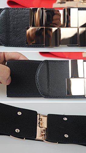 Womens Elasticity Stretch Gold-Plated Buckle Dress Waist Belt,Width 2.3inch(6cm) (Camel)4