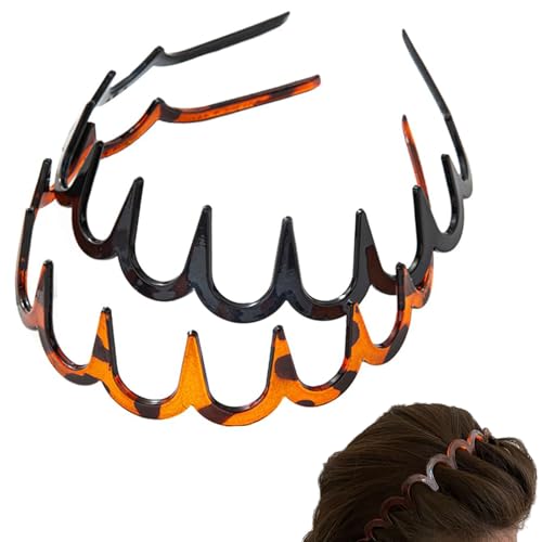 2025 New Reversible Korean Headbands with Teeth, 2PCS High Cranium Headbands for Women, New U Shape Fashion Zigzag Tooth Hair Comb Headband for Women Gifts for Teen Girls (Amber+Black)