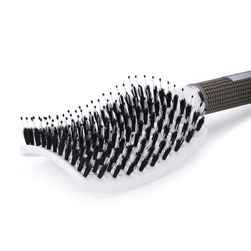 Image of Ultra Hold Vented Curved Boar Bristle Round Hair Brush - Detangler & Styling Hair Brush for Men & Women - Hair Volumizer Round Brush for Hair Patches & Wigs | Anti-Tangle hair brush (White)