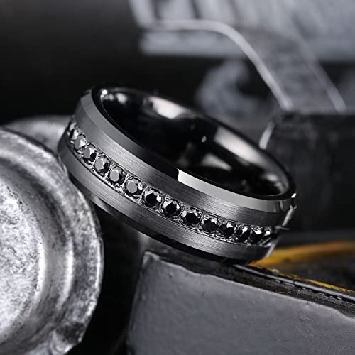 King Will Mens 8mm Men Tungsten Carbied Rings Cubic Zirconia Wedding Bands Eternity Ring CZ Inlay3