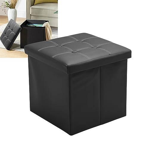 Consejos para Comprar Otomanas . 16 YOMYM Banco otomano con Almacenamiento, Plegable otomana de Almacenamiento cubeta, con Espacio 50 L, para Sala de Estar y recámara, Negro (15'')