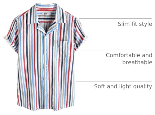 Image of VATPAVE Mens Striped Summer Shirt Casual Button Down Short Sleeve Beach Shirts Cotton Shirts for Men