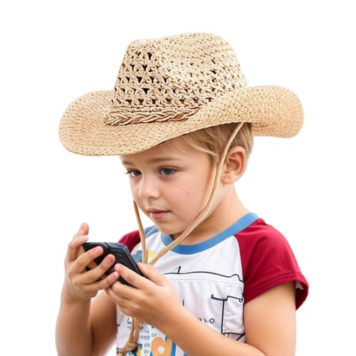 MioCloth Kids Straw Cowboy Hat for Boys Girls Western Cowgirl Beach Hat Summer Wide Brim Floppy Panama Cap2