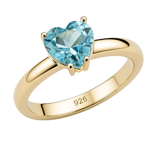Bague en argent sterling plaqué or avec topaze bleue forme cœur 8mm femme