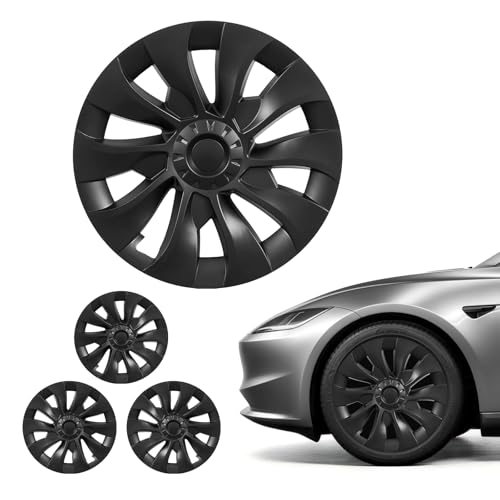 VEVOR Hubcaps Wheel Covers for 2017-2023 Tesla Model 3 18 Inch Set of 4 Wheel Rim Cover Hubcaps OEM Style Replacement R18 Size Snap On Car Hub Caps Premium 10-Spoke ABS Tire Rim Caps Matte Black