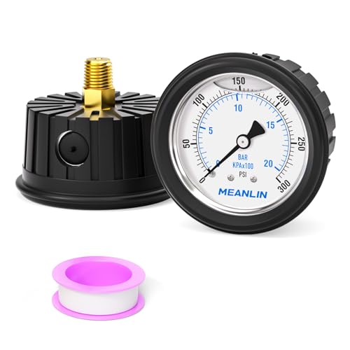 Image of MEANLIN MEASURE 0~300Psi Stainless Steel Liquid Filled Pressure Gauge 1 /4 inch NPT 2.5 inch FACE DIAL with Rubber Protective Sleeve, Center Back Mount