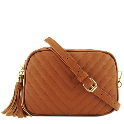 Image of Simple Shoulder Crossbody Bag With Metal Chain Strap And Tassel Top Zipper